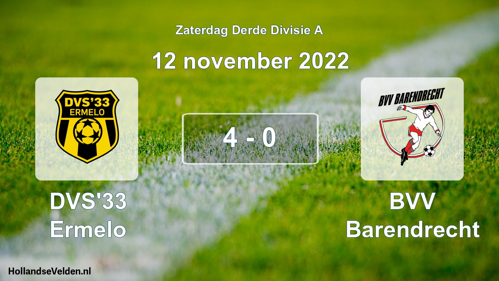 Gespeelde wedstrijd: DVS'33 Ermelo - BVV Barendrecht 4 - 0 (12 november 2022)