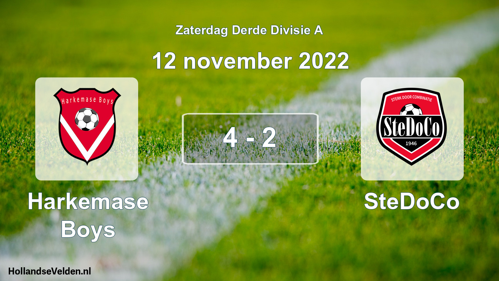 Gespeelde wedstrijd: Harkemase Boys - SteDoCo 4 - 2 (12 november 2022)