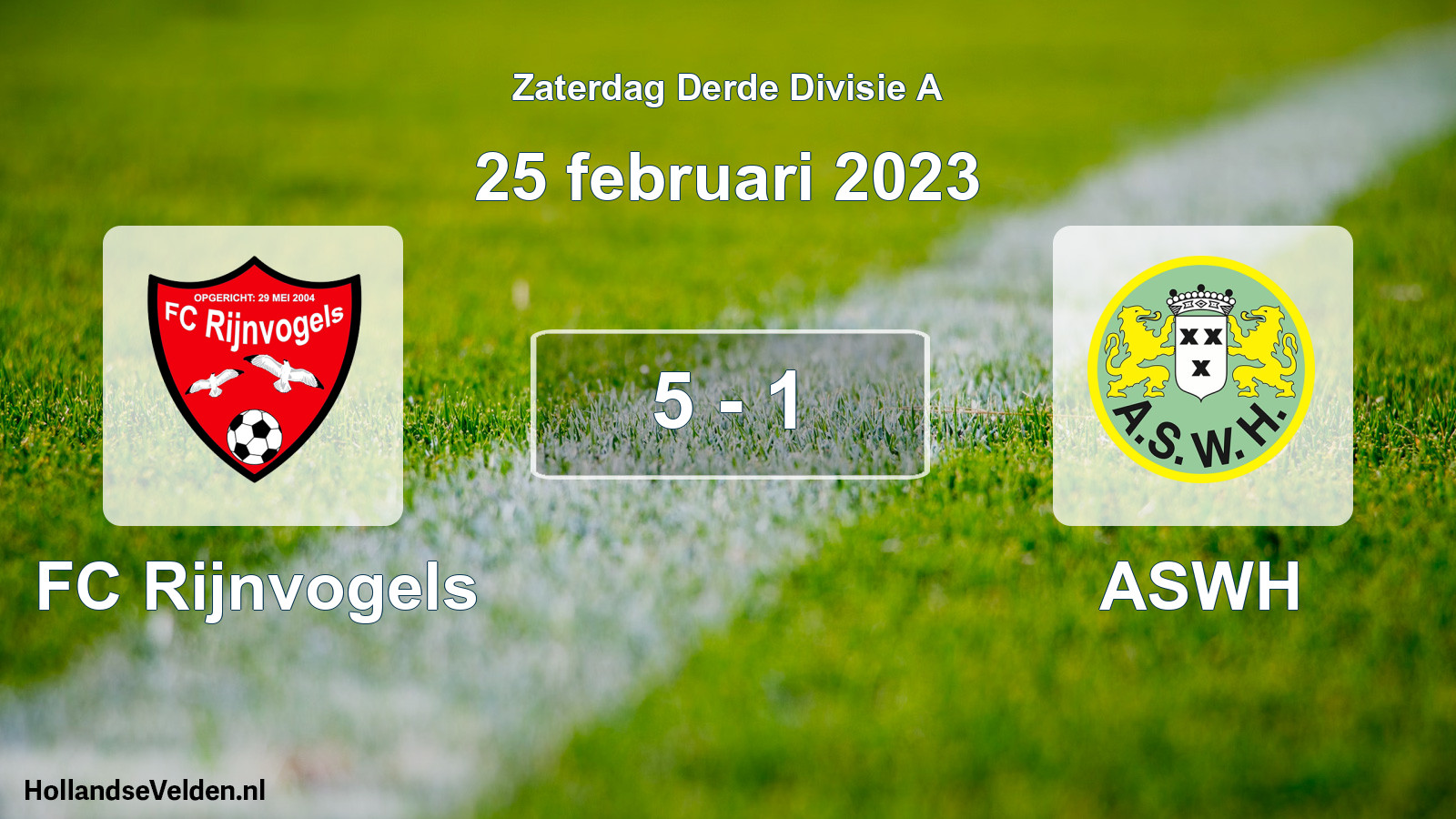 Gespeelde wedstrijd: FC Rijnvogels - ASWH 5 - 1 (25 februari 2023)