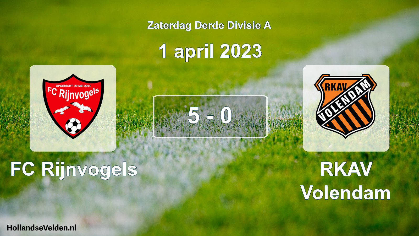 Gespeelde wedstrijd: FC Rijnvogels - RKAV Volendam 5 - 0 (1 april 2023)