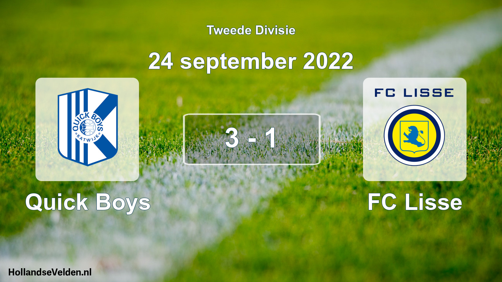 Gespeelde wedstrijd: Quick Boys - FC Lisse 3 - 1 (24 september 2022)