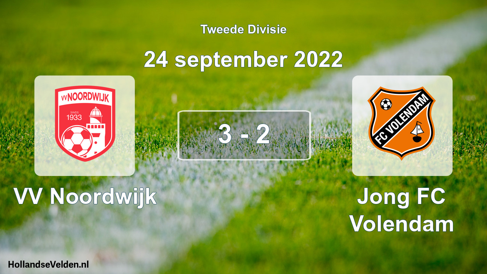Gespeelde wedstrijd: VV Noordwijk - Jong FC Volendam 3 - 2 (24 september 2022)