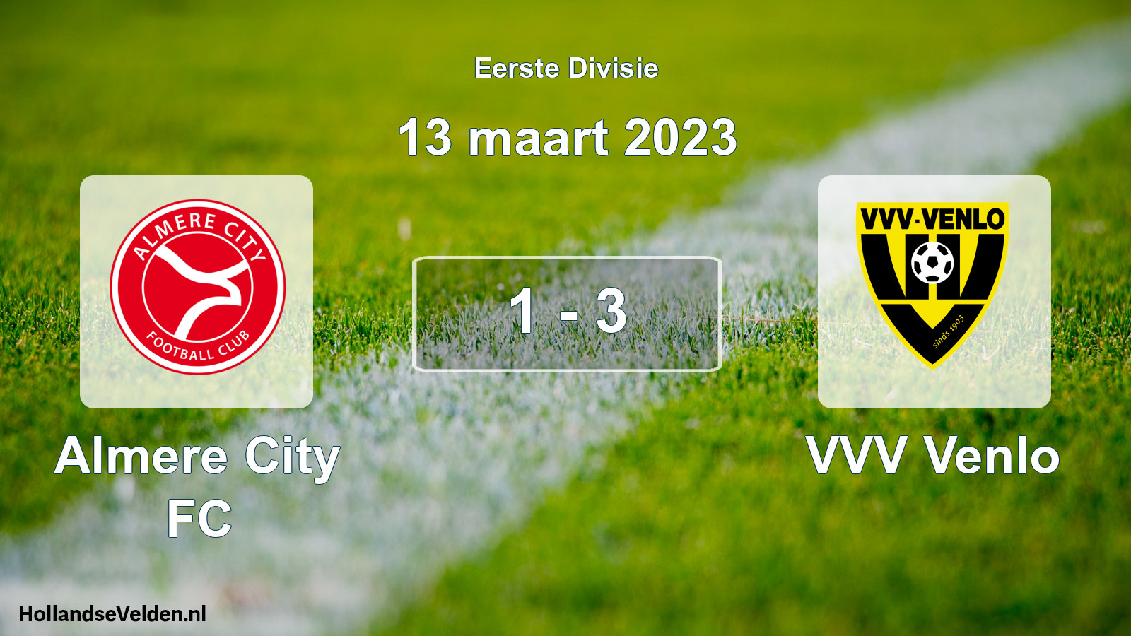 Gespeelde wedstrijd: Almere City FC - VVV Venlo 1 - 3 (13 maart 2023)