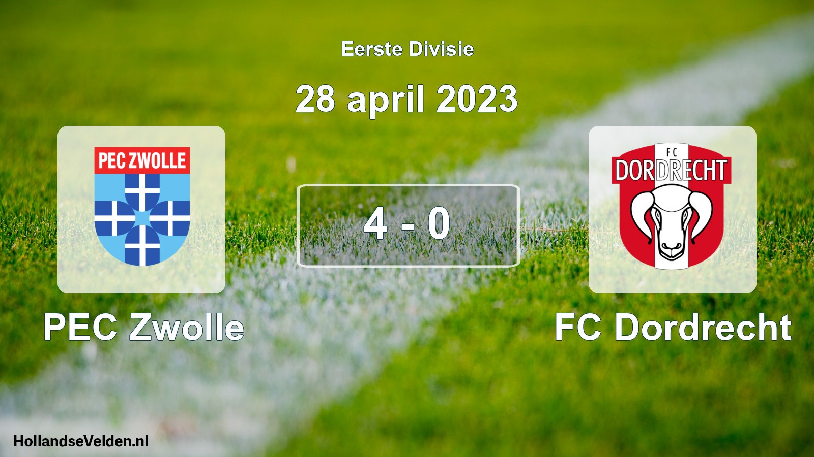 Gespeelde wedstrijd: PEC Zwolle - FC Dordrecht 4 - 0 (28 april 2023)