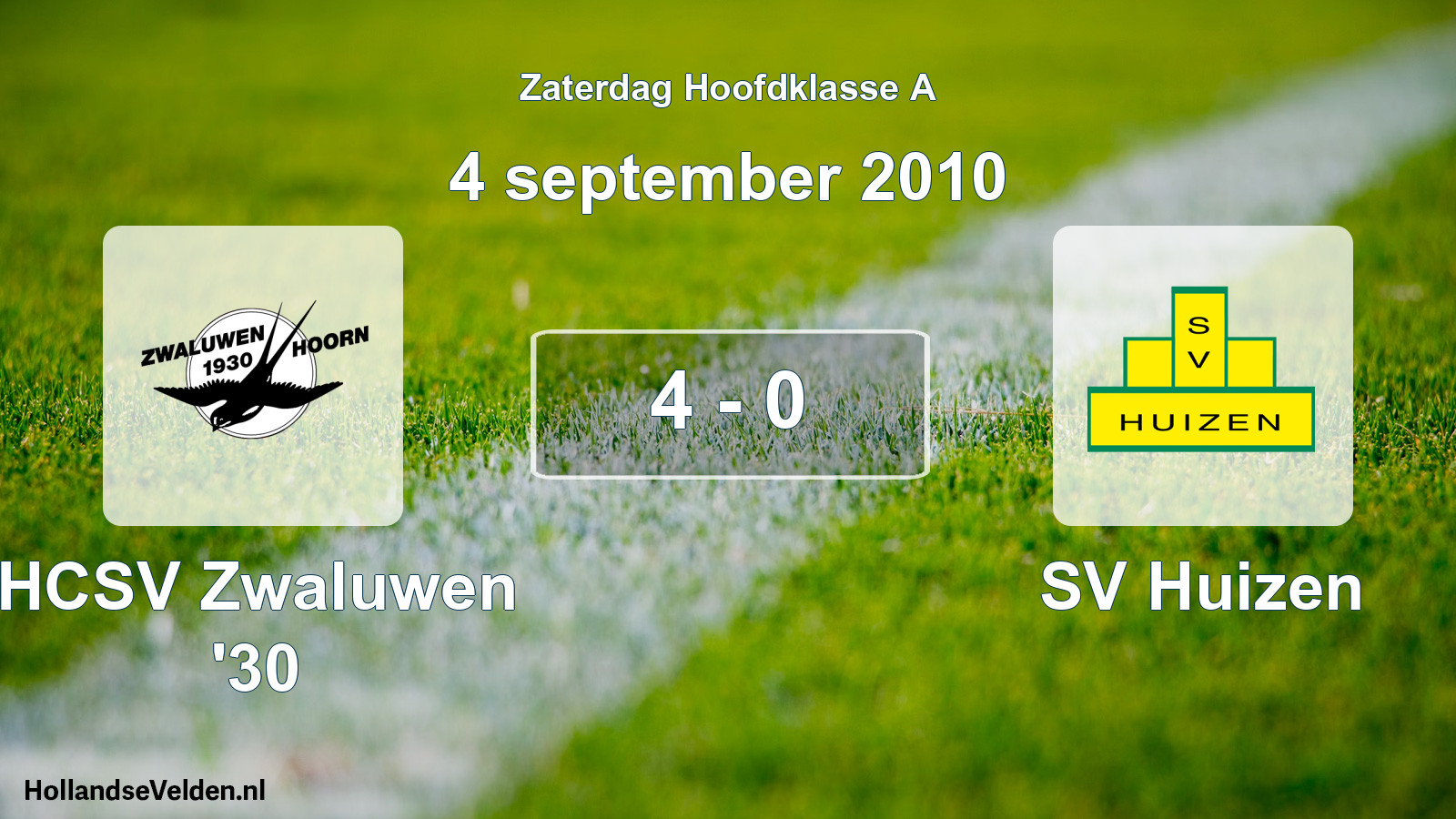 Gespeelde wedstrijd: HCSV Zwaluwen '30 - SV Huizen 4 - 0 (4 september 2010)