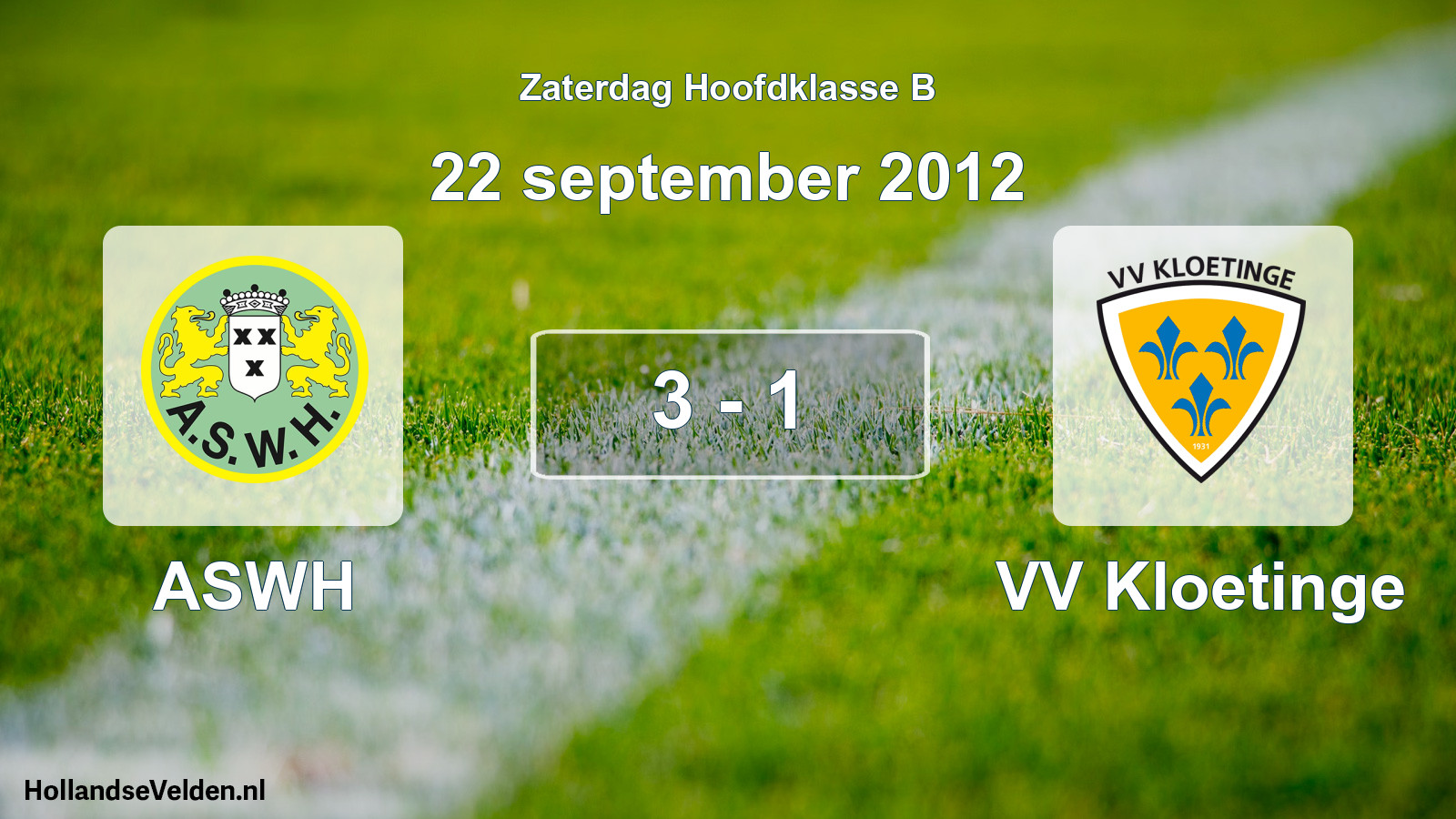 Gespeelde wedstrijd: ASWH - VV Kloetinge 3 - 1 (22 september 2012)