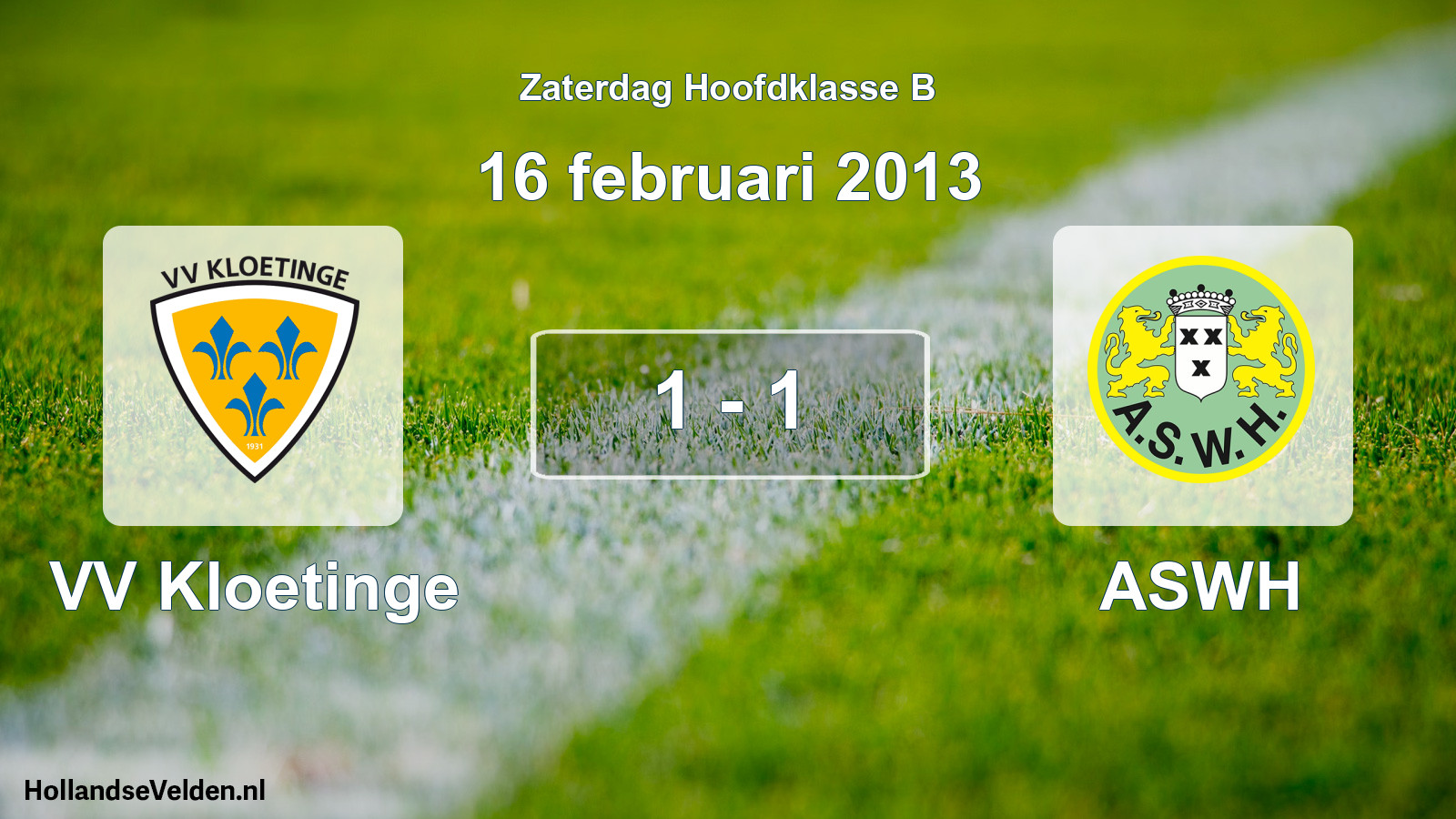 Gespeelde wedstrijd: VV Kloetinge - ASWH 1 - 1 (16 februari 2013)