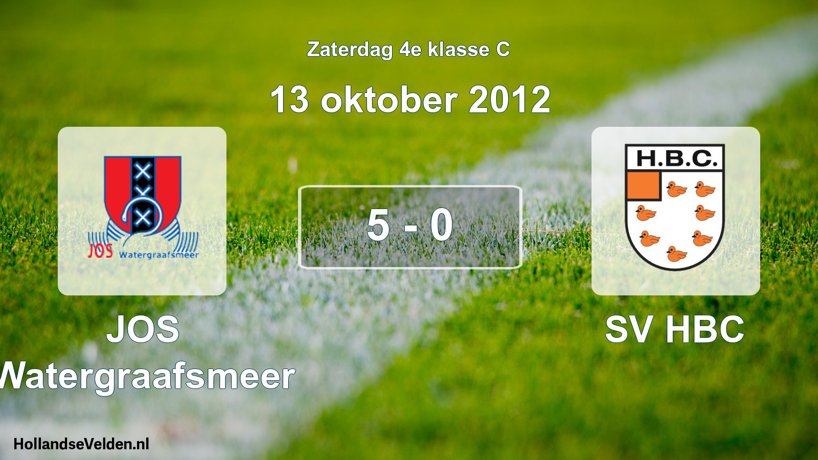Gespeelde wedstrijd: JOS Watergraafsmeer - SV HBC 5 - 0 (13 oktober 2012)