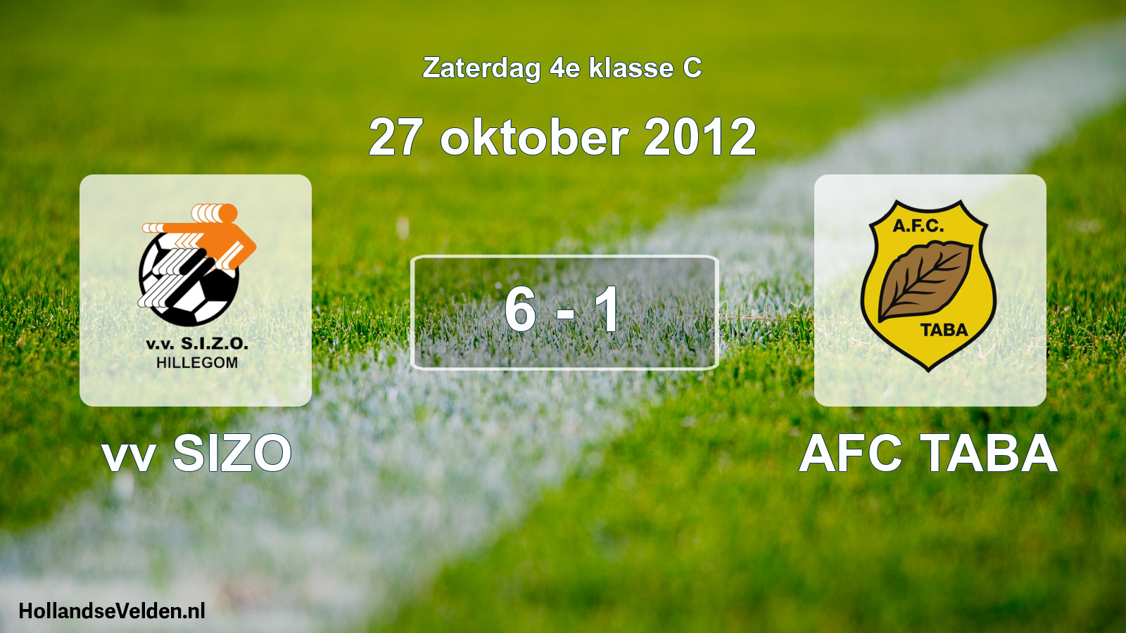 Gespeelde wedstrijd: vv SIZO - AFC TABA 6 - 1 (27 oktober 2012)