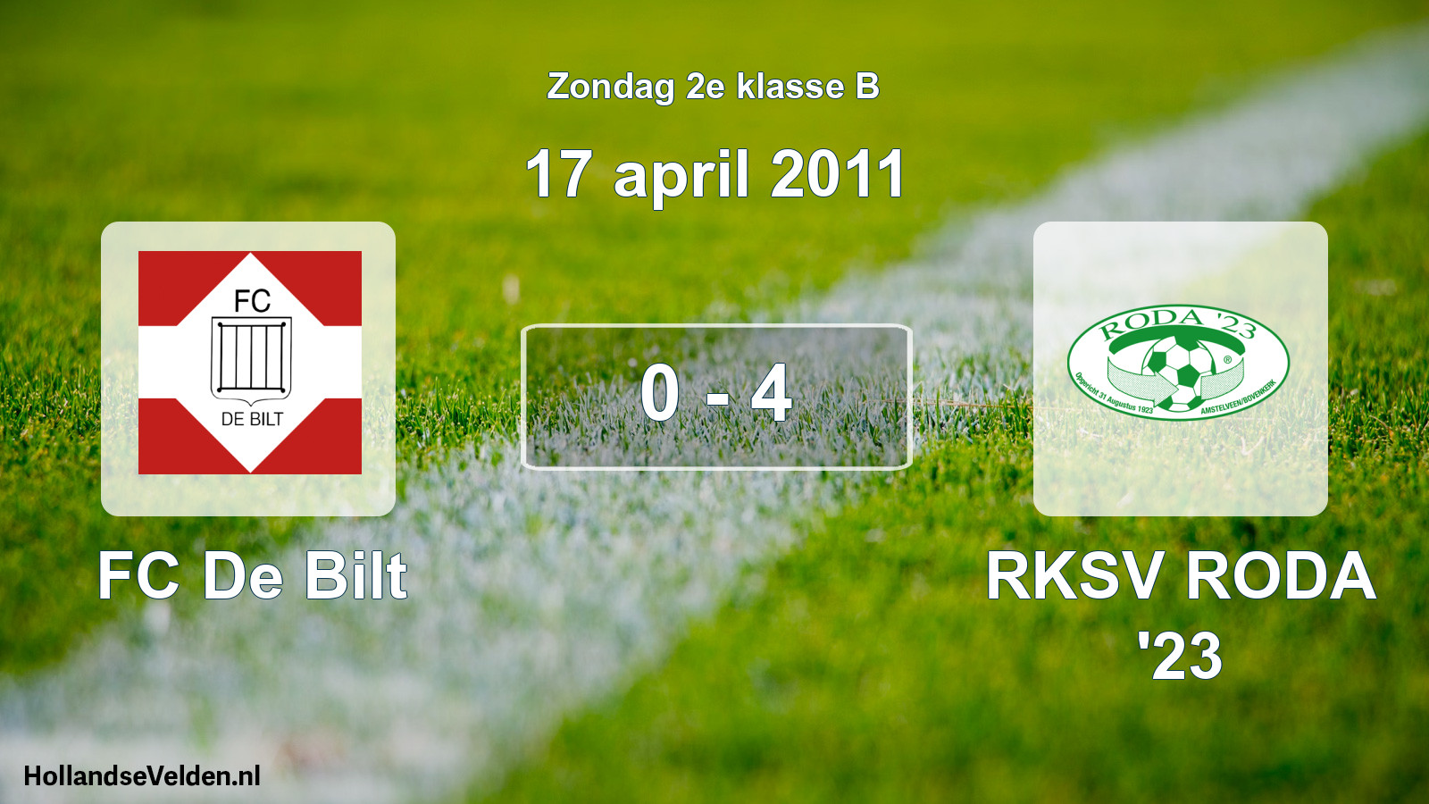 Gespeelde wedstrijd: FC De Bilt - RKSV RODA '23 0 - 4 (17 april 2011)